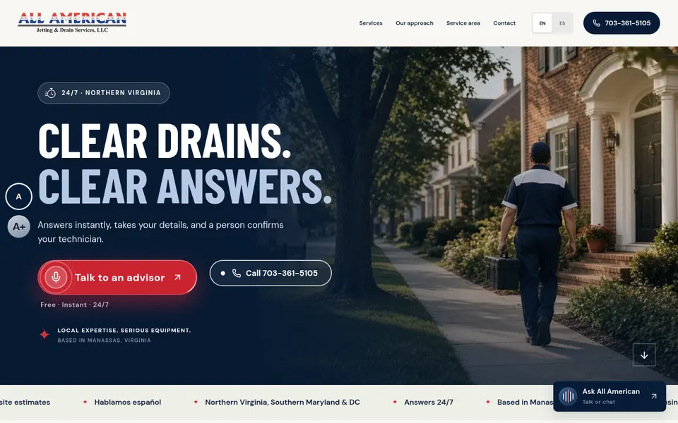 Sitio web de All American Jetting & Drain